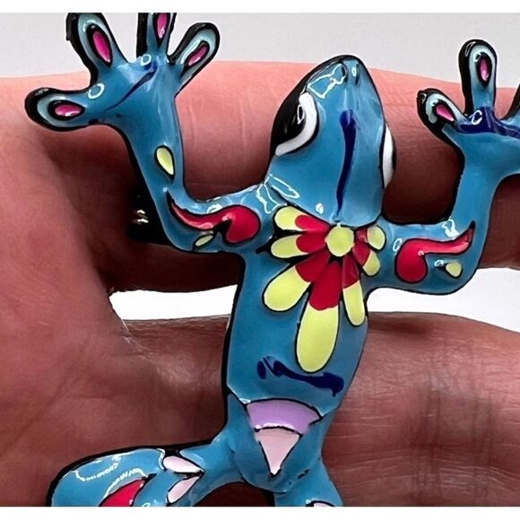 💛 NEW beautiful & stunning hand painted colorful frog brooch 💛 - Picture 2 of 5